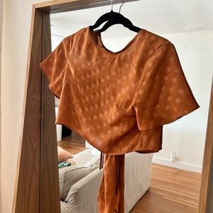 Burnt orange, Cropped polkadot, sheen, nasty gal, tie back shirt